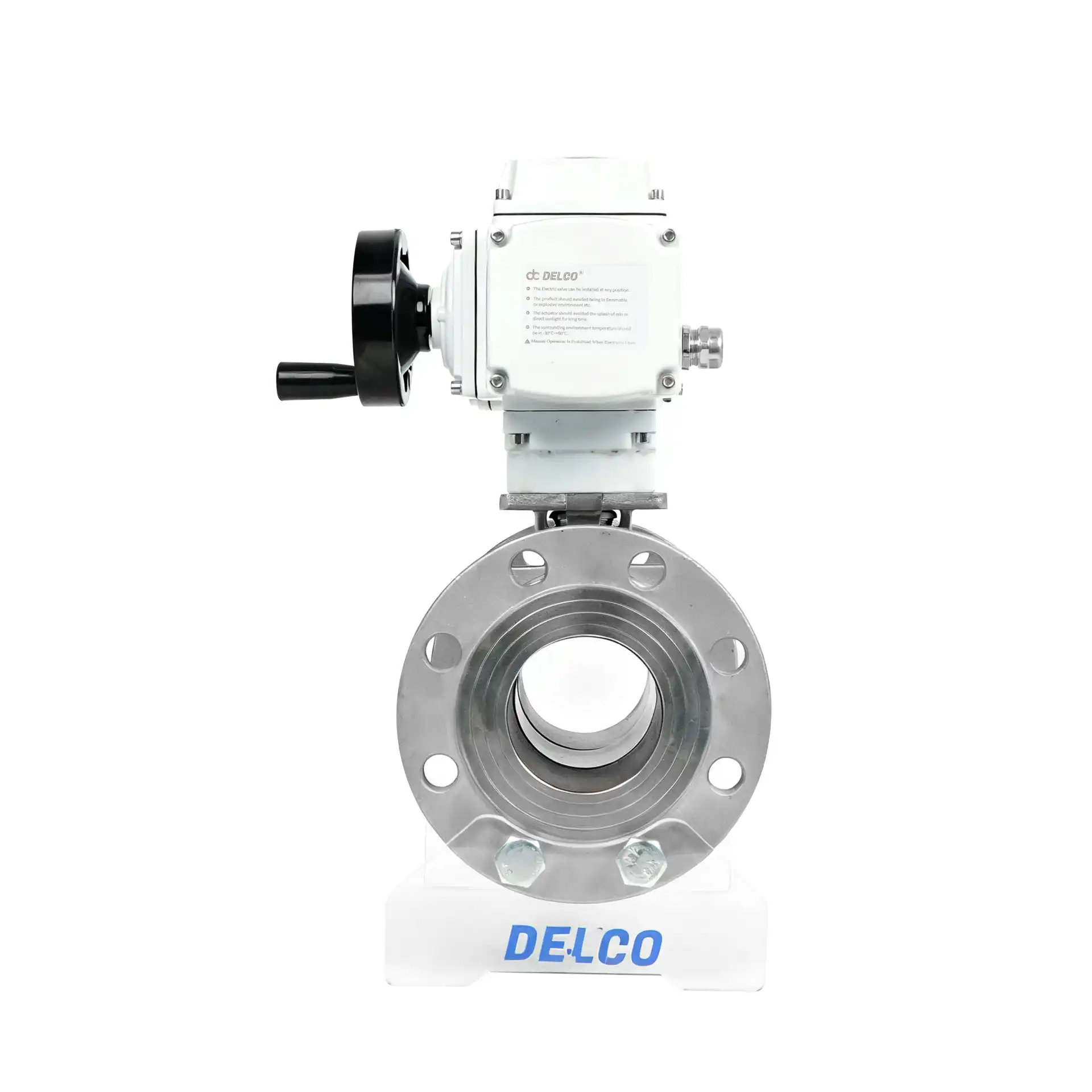 DK55-3PF Valvola a sfera elettrica in acciaio inox con flange vista destra