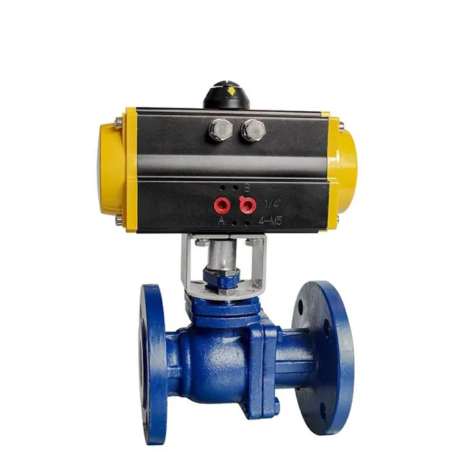 Dettaglio del rivestimento in PTFE al fluoro all'interno di una valvola a sfera pneumatica con flange per una forte resistenza alla corrosione