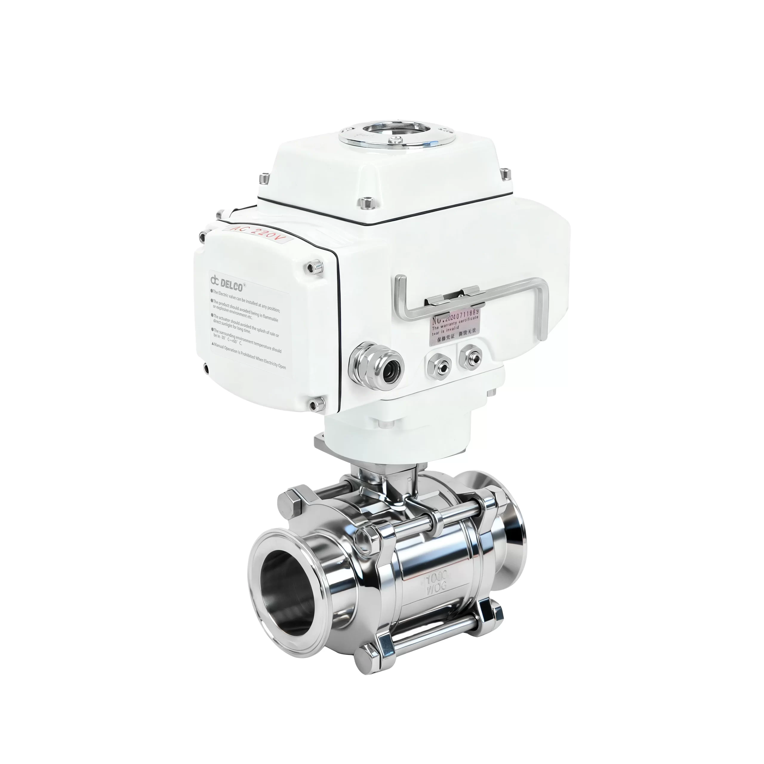 DK55-3PS-WK Electric 3-Piece Sanitary Tri-Clamp Ball Valve 3