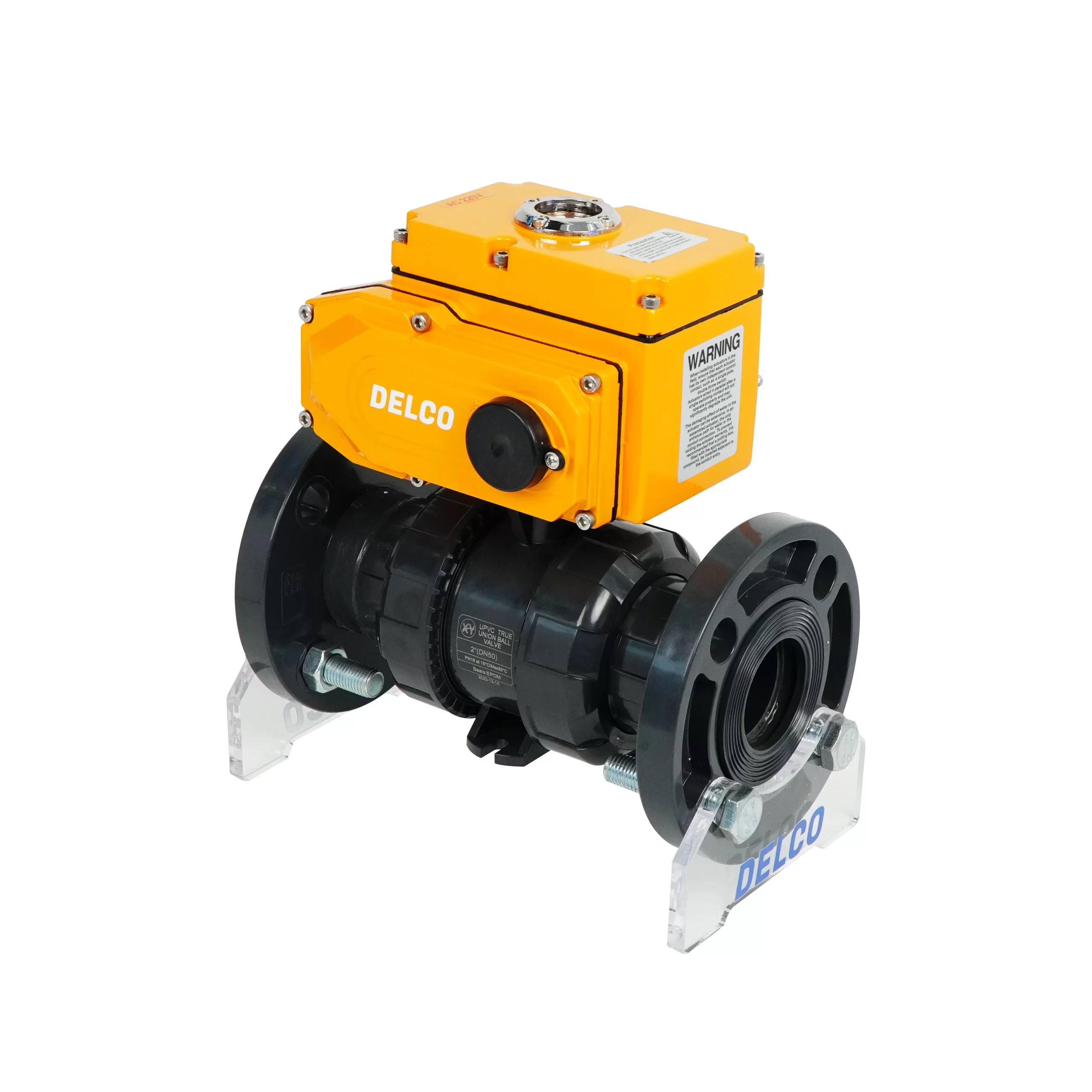 IP67-DK55-PVF Electric Two-Way Double Union Plastic Flanged Ball Valve 6