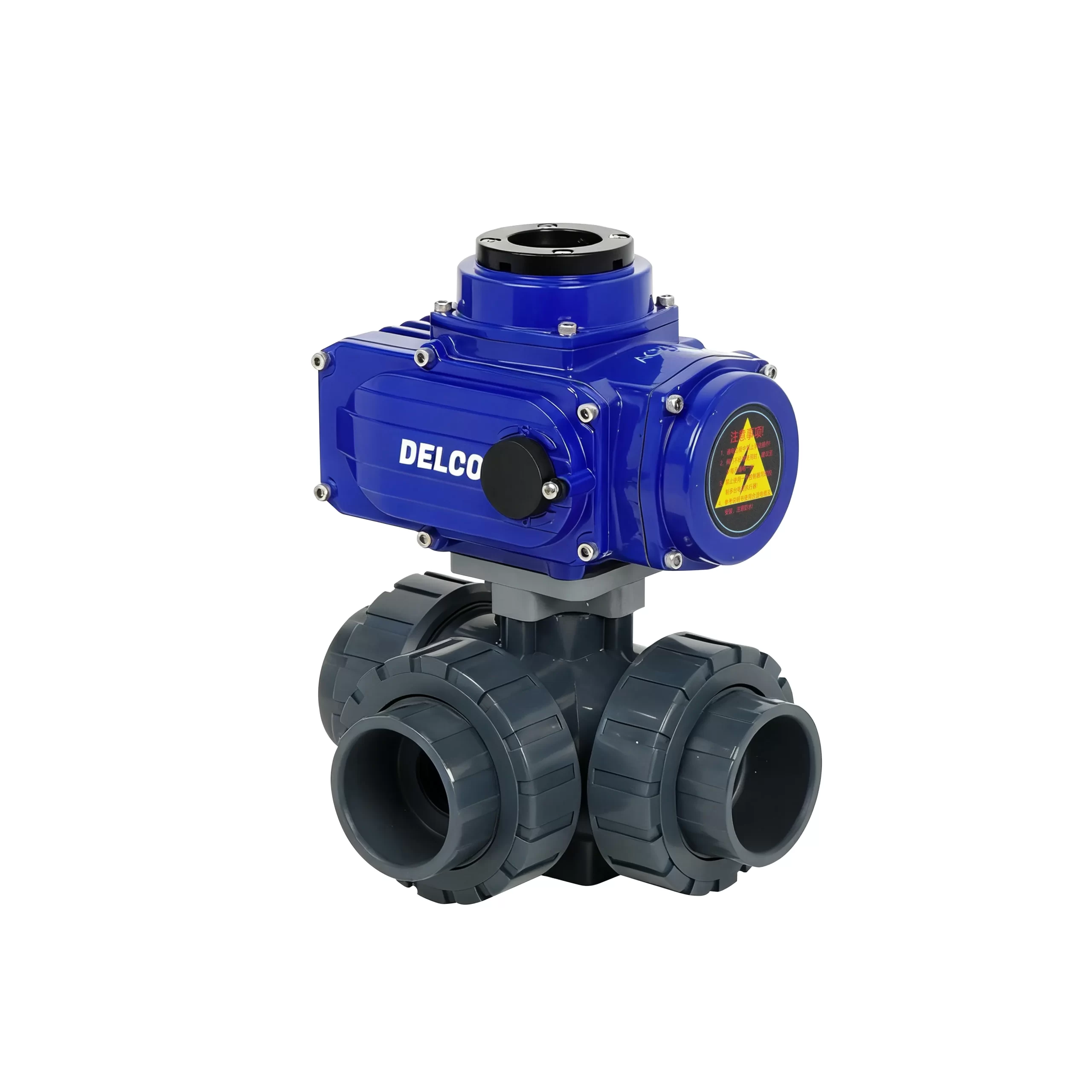 IP67-DKS55-3PL Electric Tee Plastic UPVC Double Union Ball Valve 2